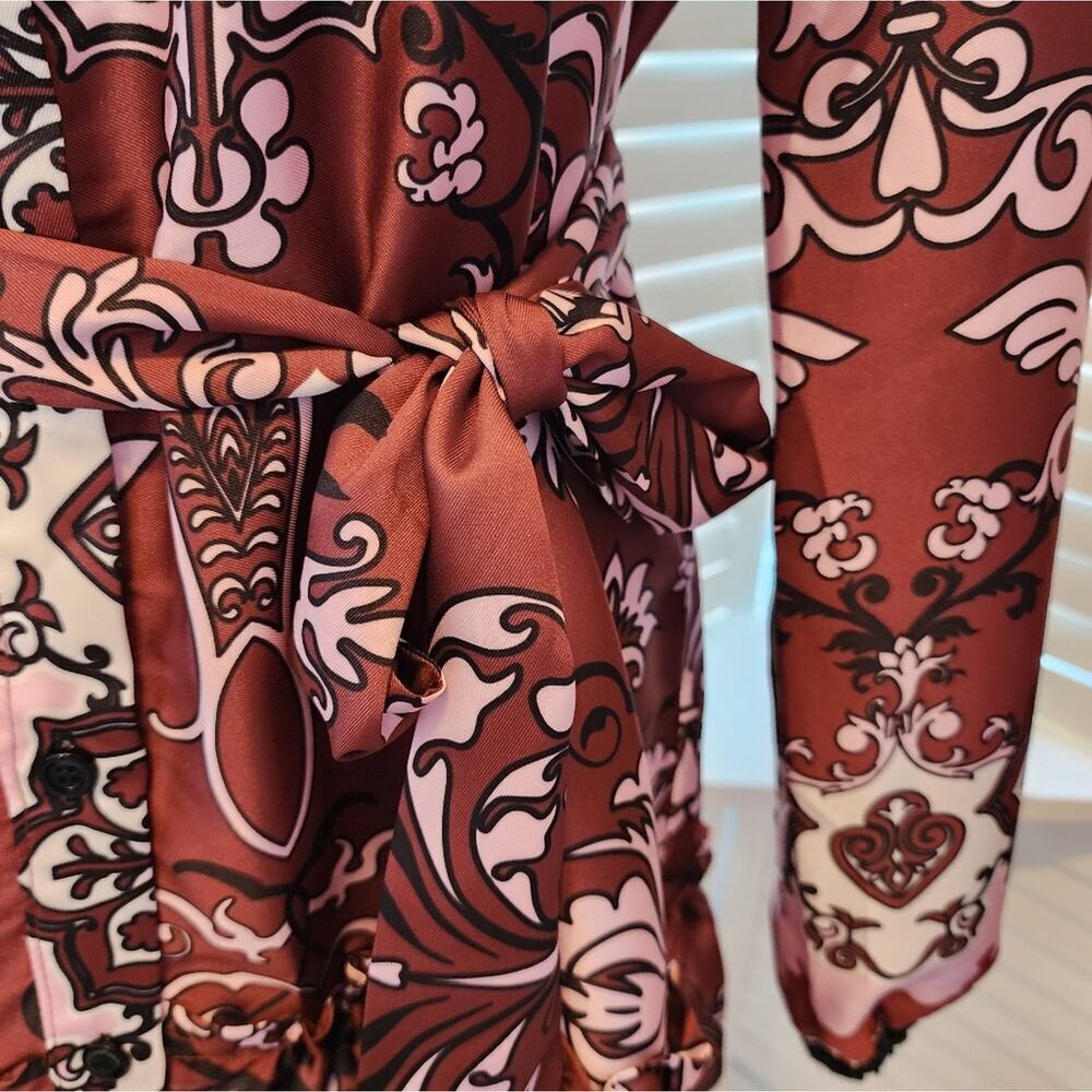 KASIA NEW SILK LIKE GEOMETRIC PEPLUM  TIE FRONT DRESS SIZE SMALL RETAIL $187.00 - Picture 6 of 9